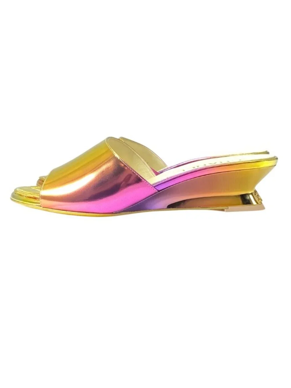 Chanel CC Logo Sandals Rainbow Aurora Leather Gold Pink